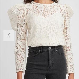Express ivory lace whimsygoth, Victoriana, cottagecore puff sleeve blouse  M NWT